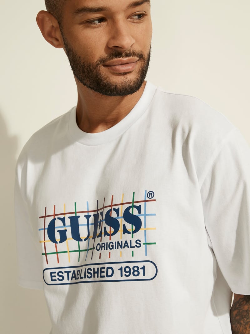 Koszulki Męskie Guess GUESS Oryginalne Rainbow Grid Tee Białe | 1372068-GD