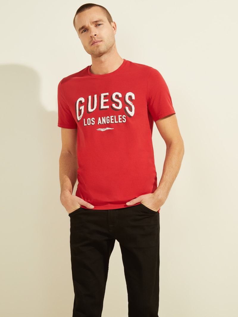 Koszulki Męskie Guess Logo Tee Czerwone | 5021986-SN