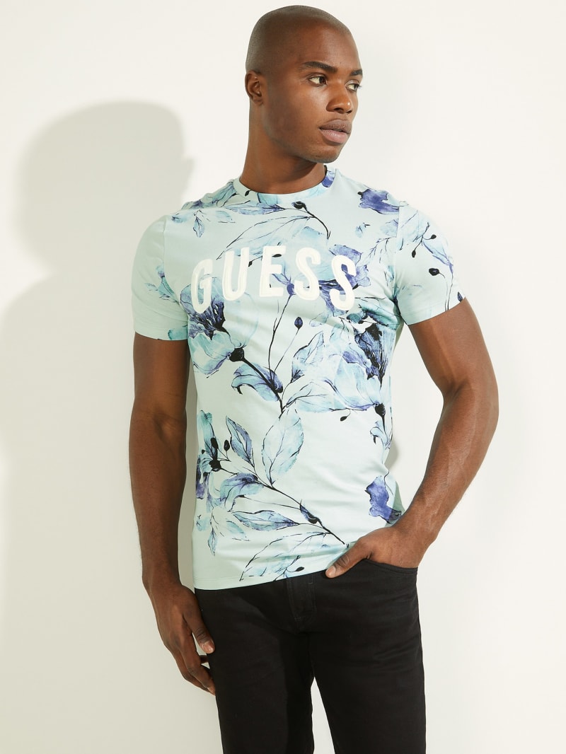 Koszulki Męskie Guess Natt Floral Tee Niebieskie | 5678192-QZ