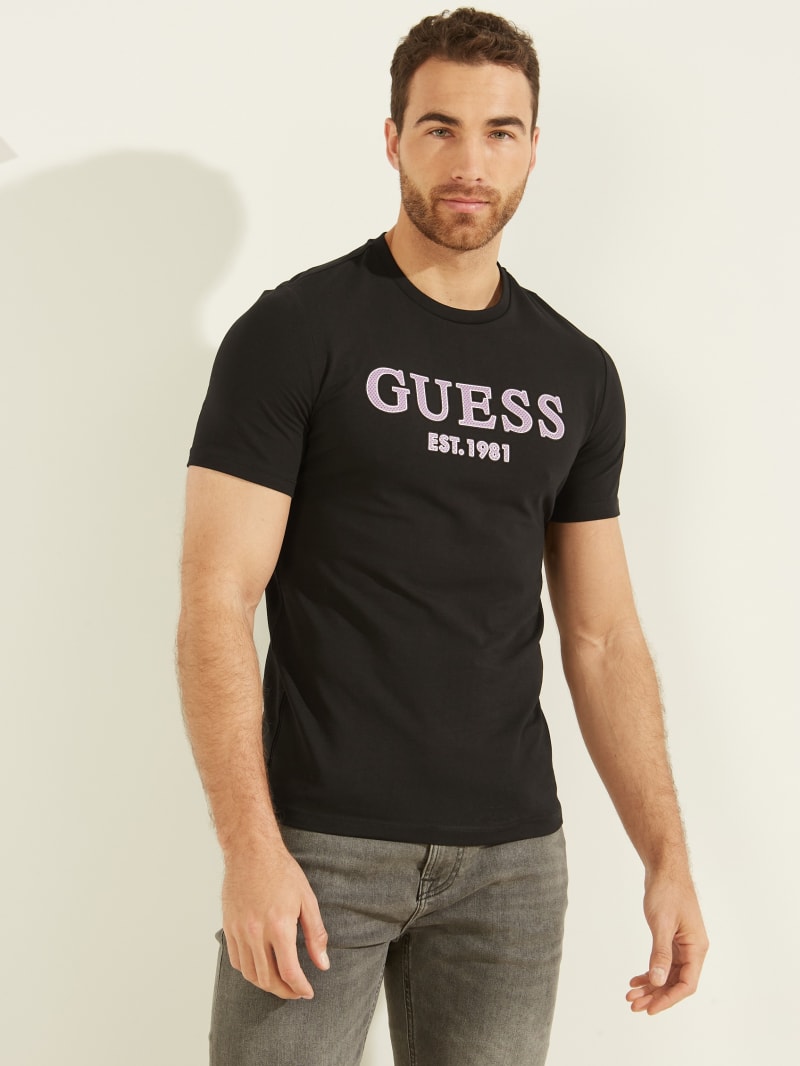 Koszulki Męskie Guess Point Logo Tee Czarne | 2415938-IJ