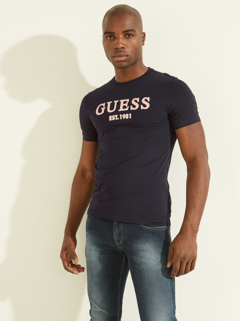 Koszulki Męskie Guess Point Logo Tee Niebieskie | 2857690-VA