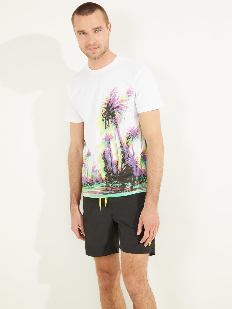 Koszulki Męskie Guess Trippy Palms Tee Białe | 6173502-PQ