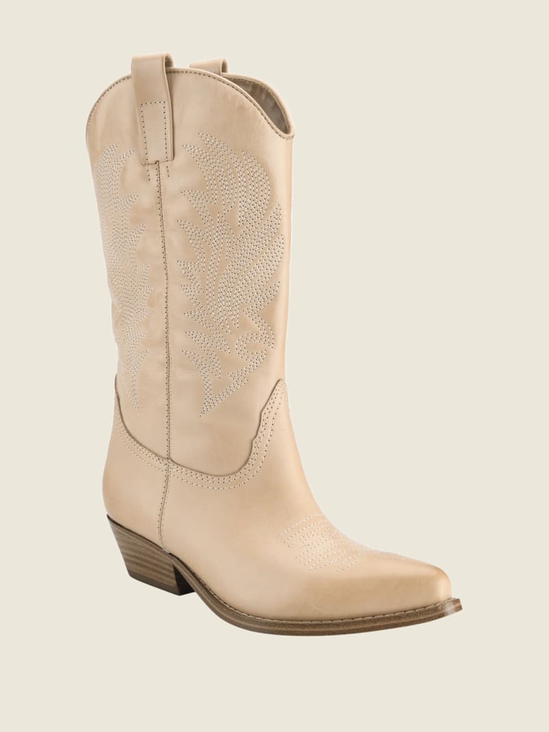 Kozaki Damskie Guess Gallen Skórzane Knee-High Cowgirl Beżowe | 6831094-GF