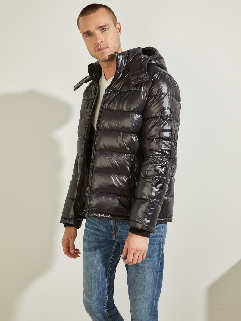 Kurtki Męskie Guess Anthony Logo Puffer Czarne | 9485201-NC