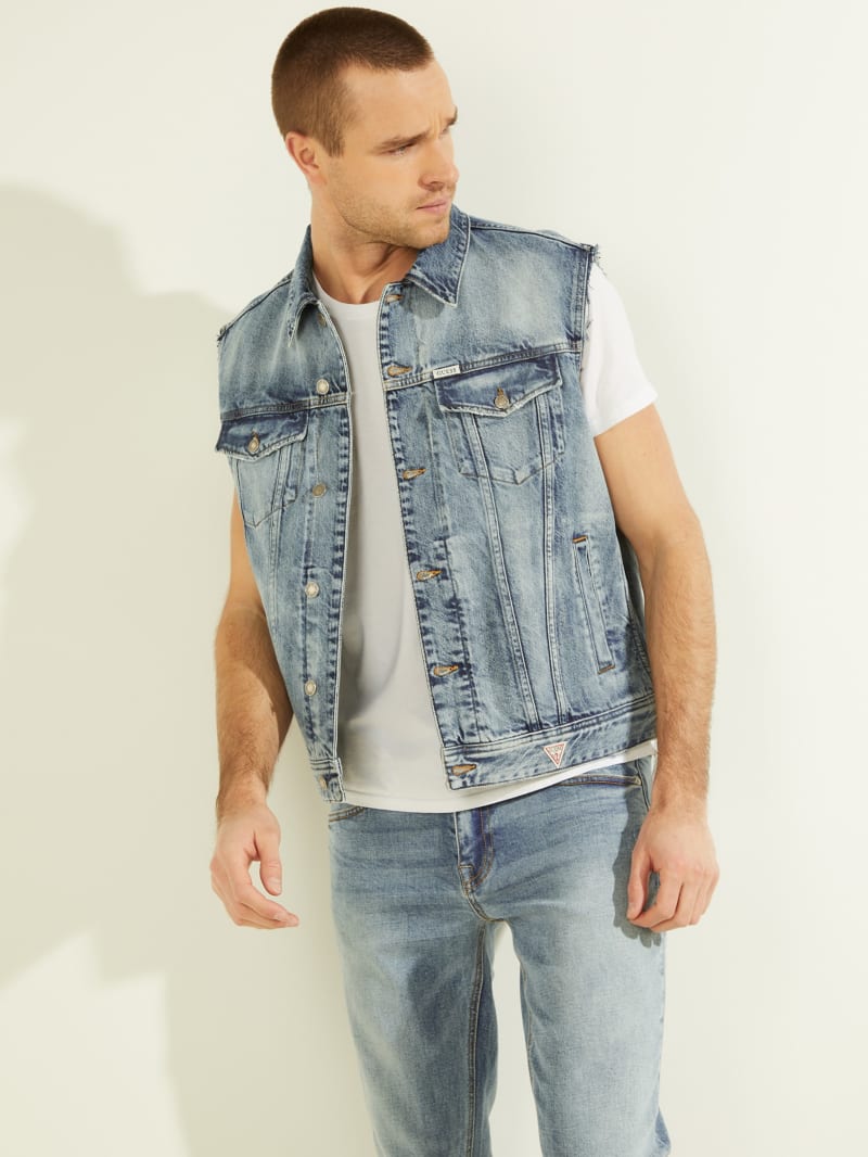 Kurtki Męskie Guess Eco Dillon Denim Vest Niebieskie | 4861059-OL