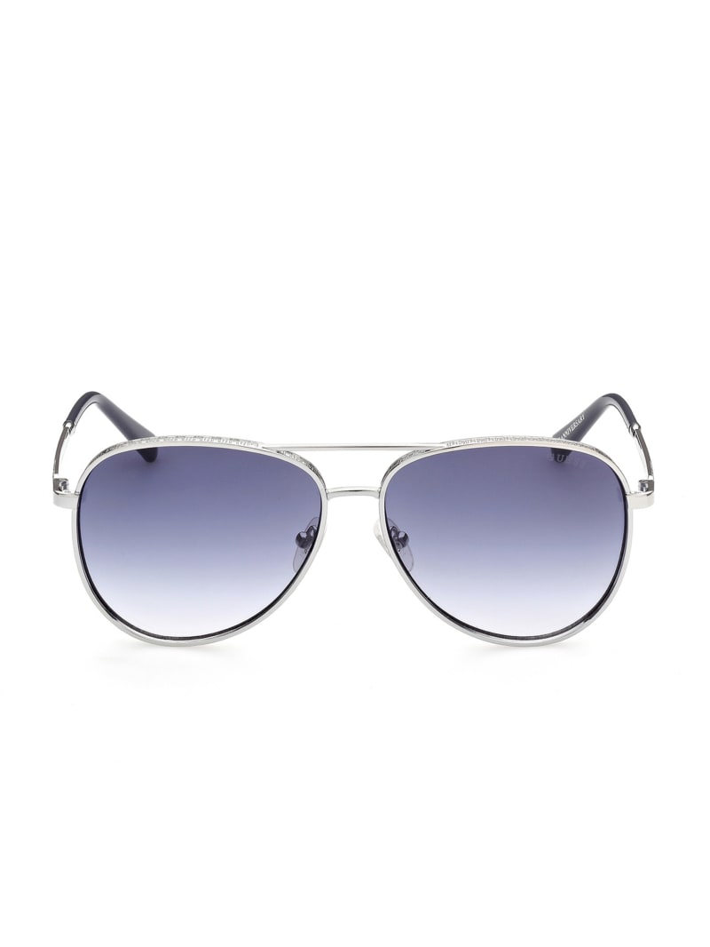 Okulary Słoneczne Męskie Guess Aviator Srebrne | 4839216-DQ