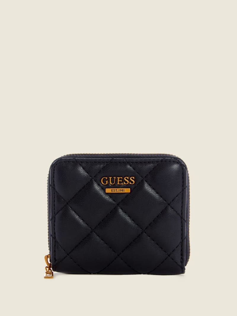 Portfele Damskie Guess Cessily Quilted Small Zip-Around Czarne | 4072369-LG