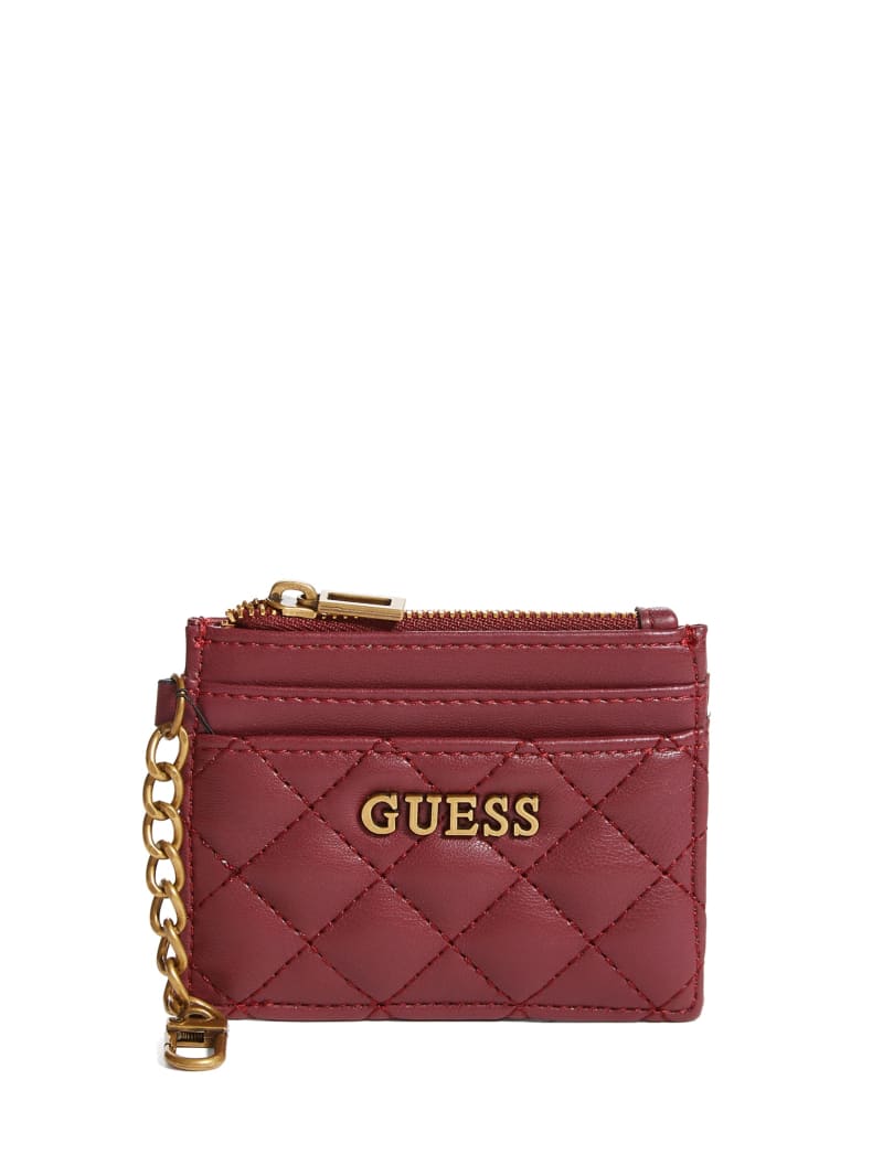 Portfele Damskie Guess Quilted Card Holder Bordowe | 9824031-SE