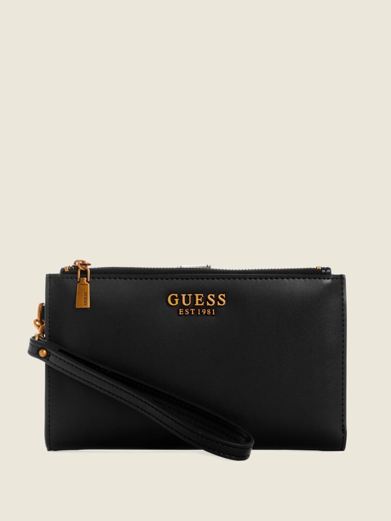 Portfele Damskie Guess Zadie Check Organizer Czarne | 0921734-JI