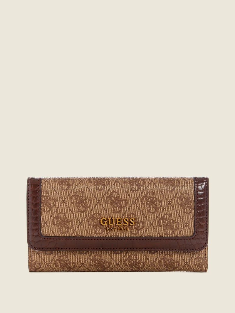 Portfele Damskie Guess Zadie Logo Multi Clutch Brązowe | 4615879-GE