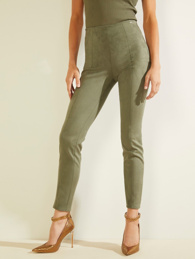 Spodnie Damskie Guess Maya Faux-Zamszowe Leggings Oliwkowe | 3098527-ZE