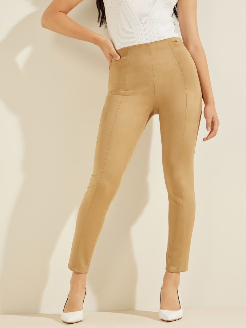 Spodnie Damskie Guess Maya Faux-Zamszowe Leggings Khaki | 8753042-MW