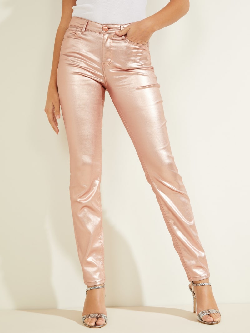 Spodnie Damskie Guess Metallic 1981 Skinny Różowe Złote | 5837024-KS