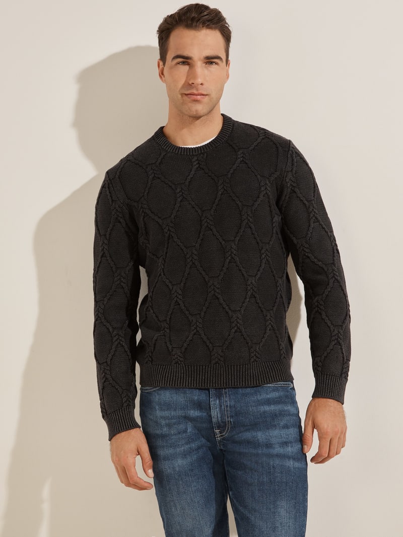 Swetry Męskie Guess Dawson Cable Knit Czarne | 8061372-NA