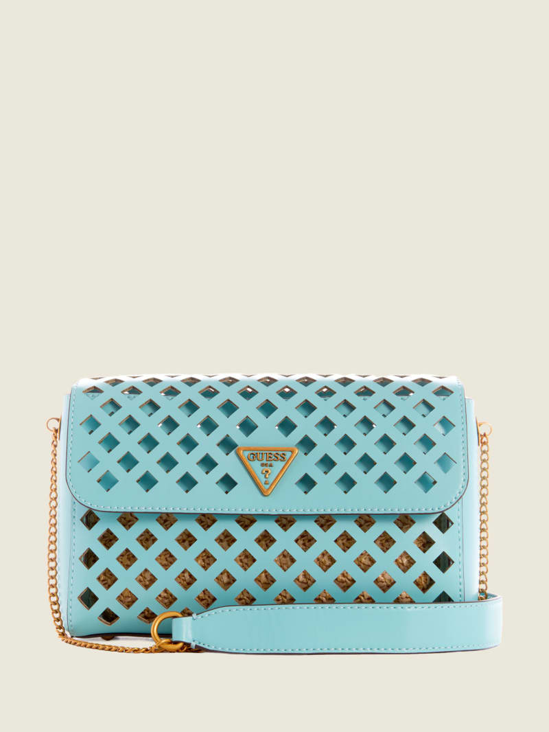 Torba Crossbody Damskie Guess Aqua Perforated Flap Turkusowe | 6183057-KH