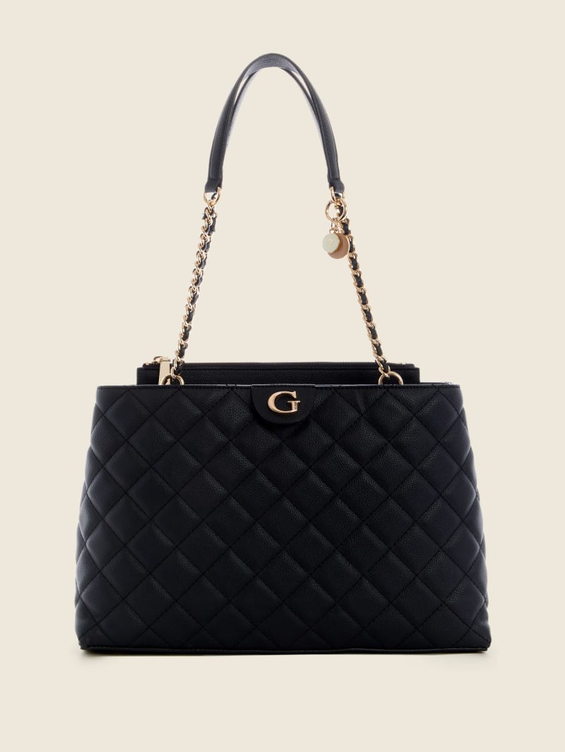 Torba Satchel Damskie Guess Gillian Quilted High Society Czarne | 3514608-FD