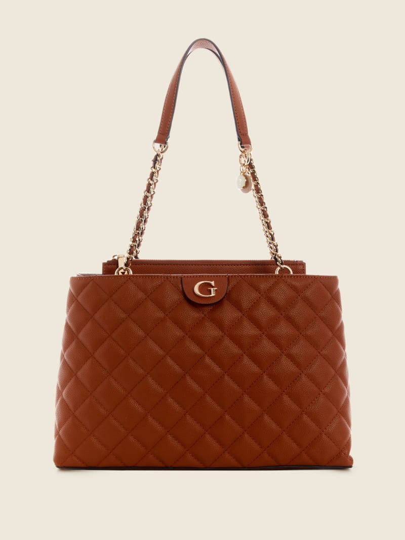 Torba Satchel Damskie Guess Gillian Quilted High Society Brązowe | 4362905-ZQ