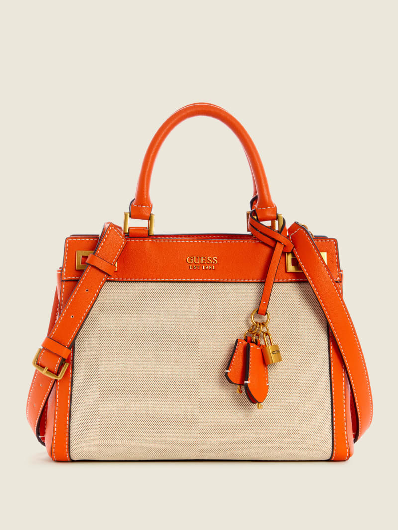 Torba Satchel Damskie Guess Katey Płócienne Luxury Czarne | 0234678-PJ