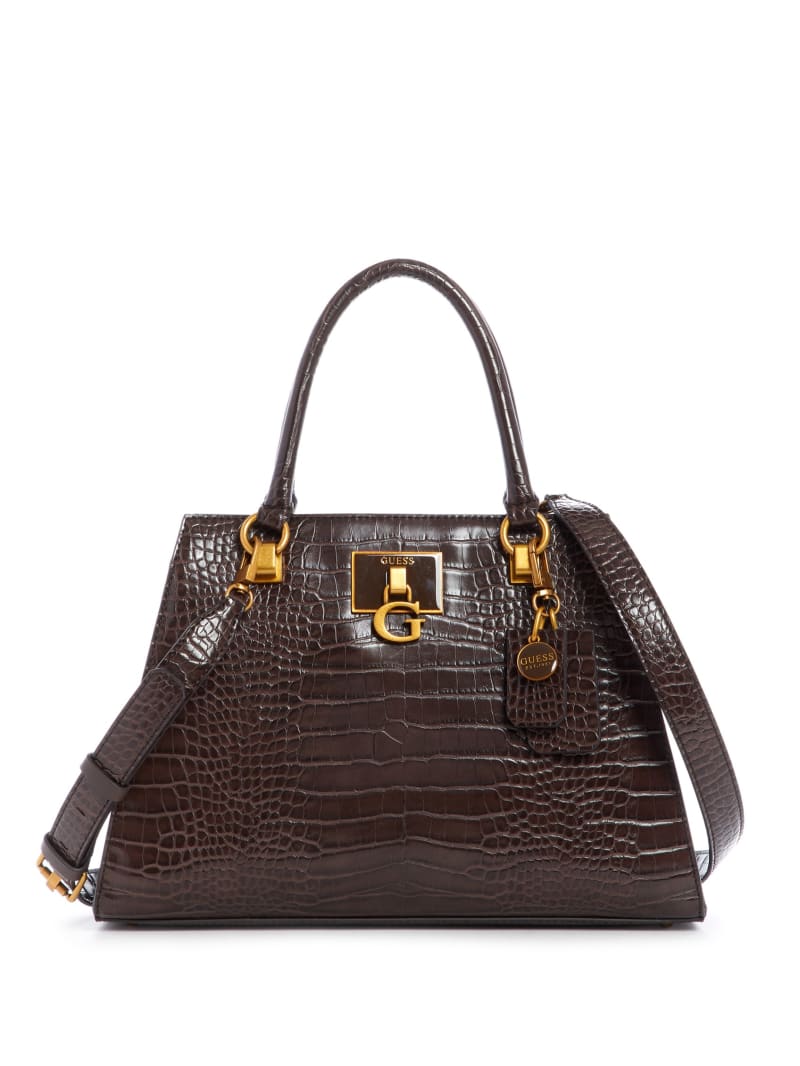 Torba Satchel Damskie Guess Stephi Croc Girlfriend Czekolada | 5209437-PV