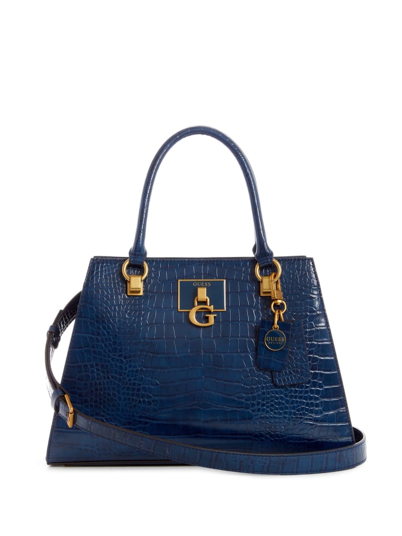 Torba Satchel Damskie Guess Stephi Croc Girlfriend Niebieskie | 7928143-YO