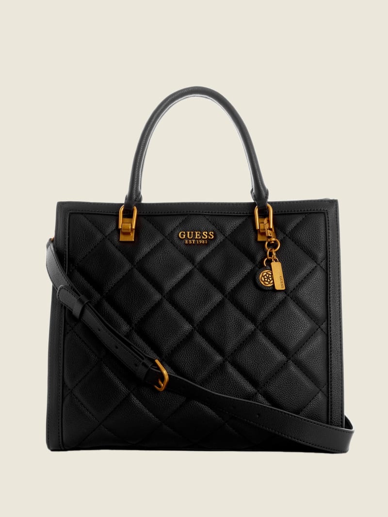 Torby Tote Damskie Guess Abey Quilted Elite Czarne | 7865420-NM