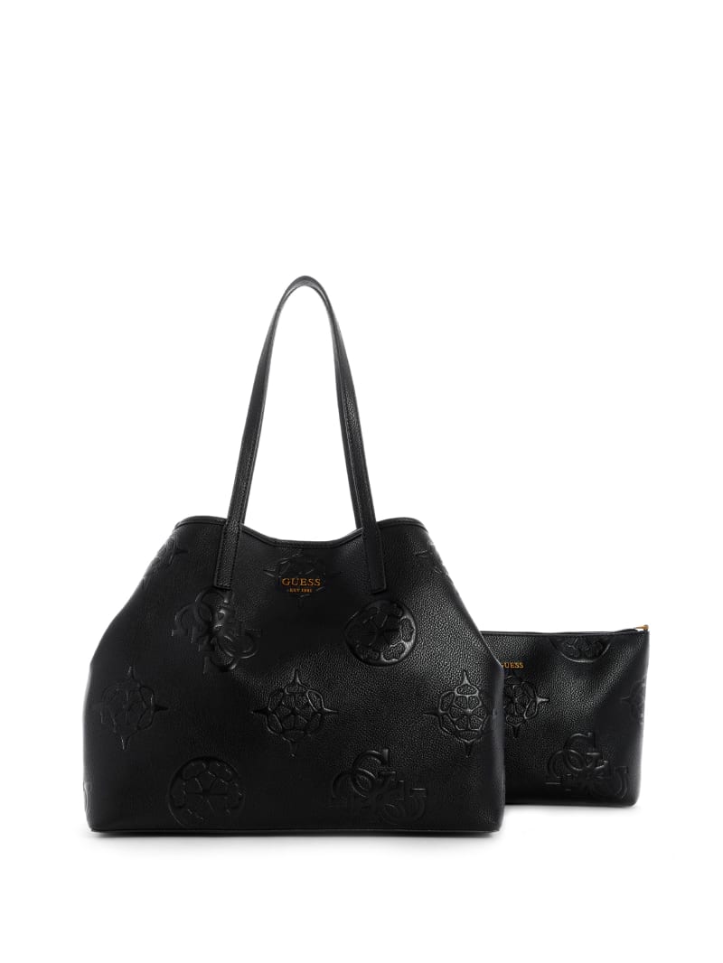 Torby Tote Damskie Guess Vikky Logo Large Czarne | 4708325-FE