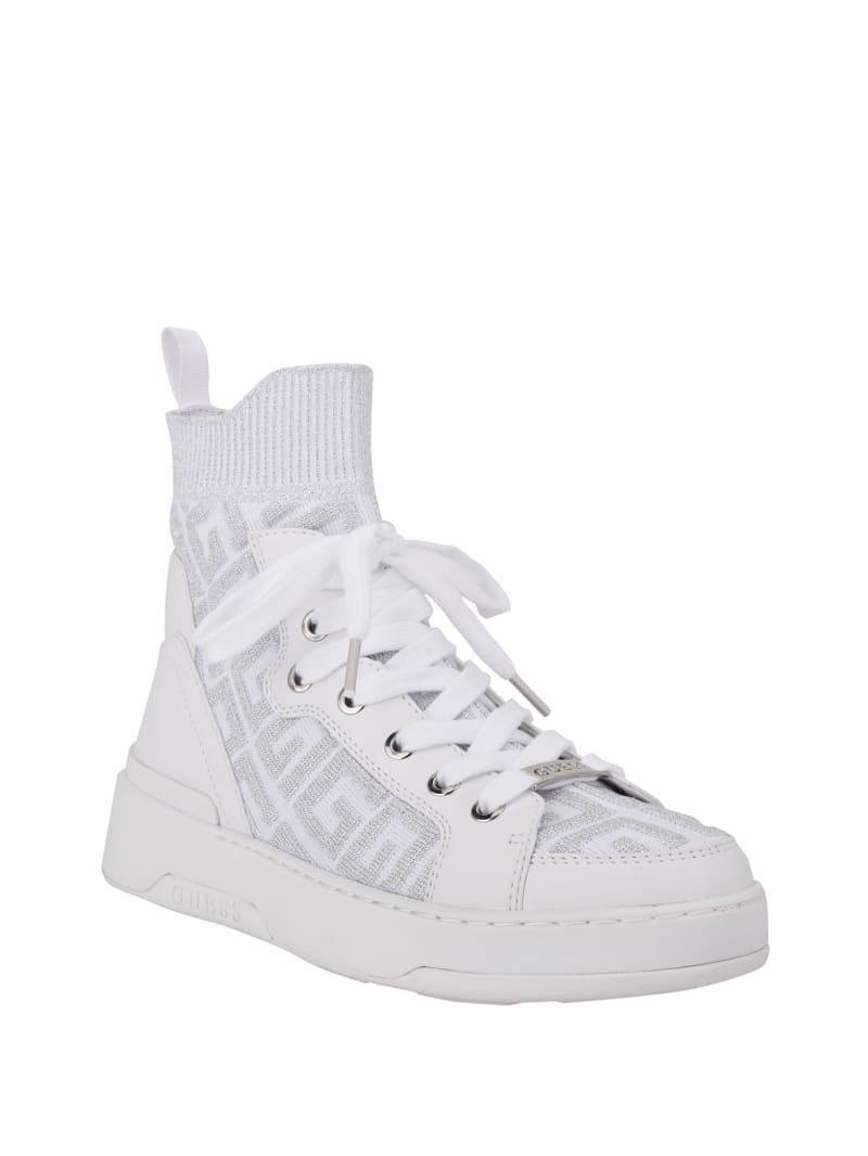 Trampki Damskie Guess Manney Knit Logo High-Top Białe | 0329145-XY