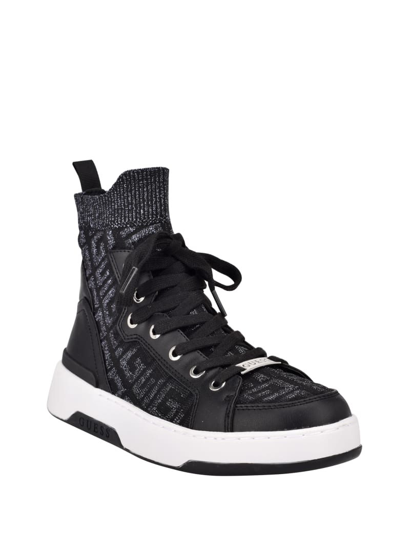 Trampki Damskie Guess Manney Knit Logo High-Top Czarne | 1950483-QR