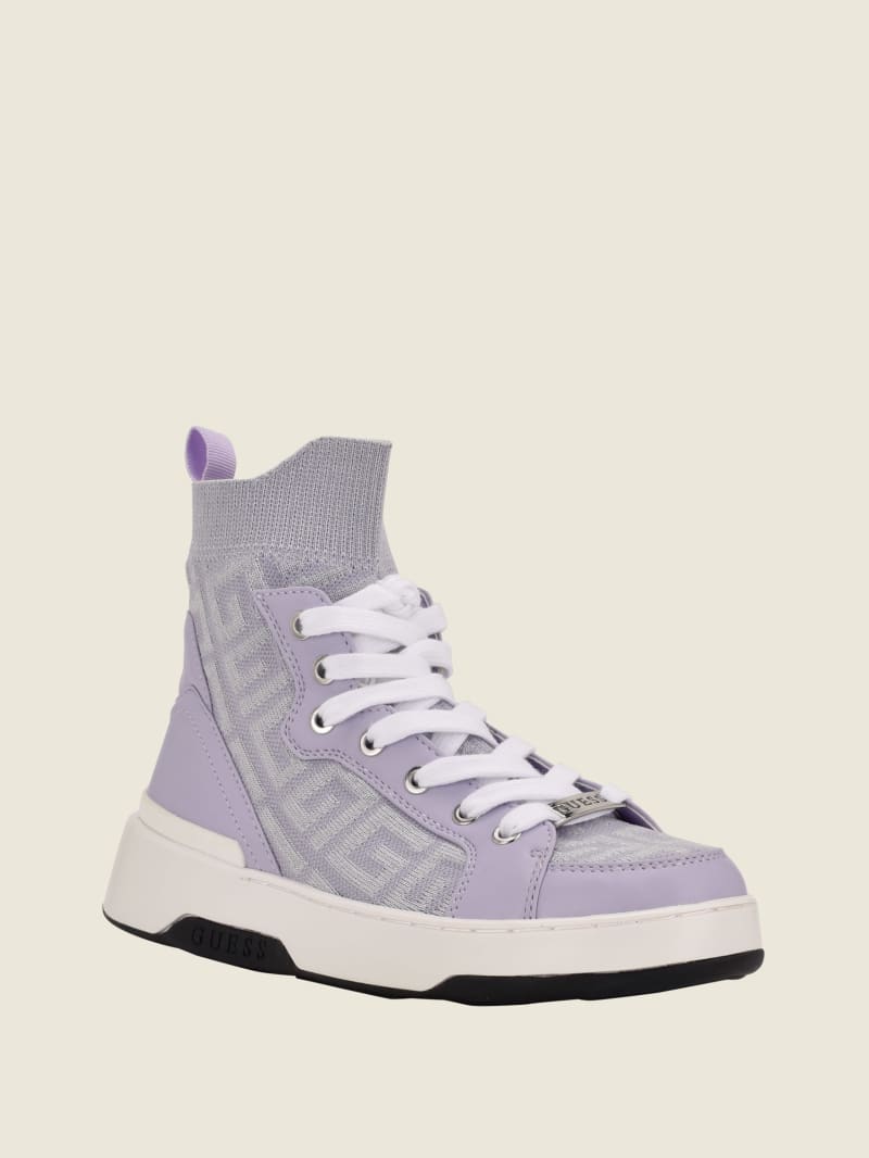 Trampki Damskie Guess Manney Knit Logo High-Top Różowe | 7469821-AZ