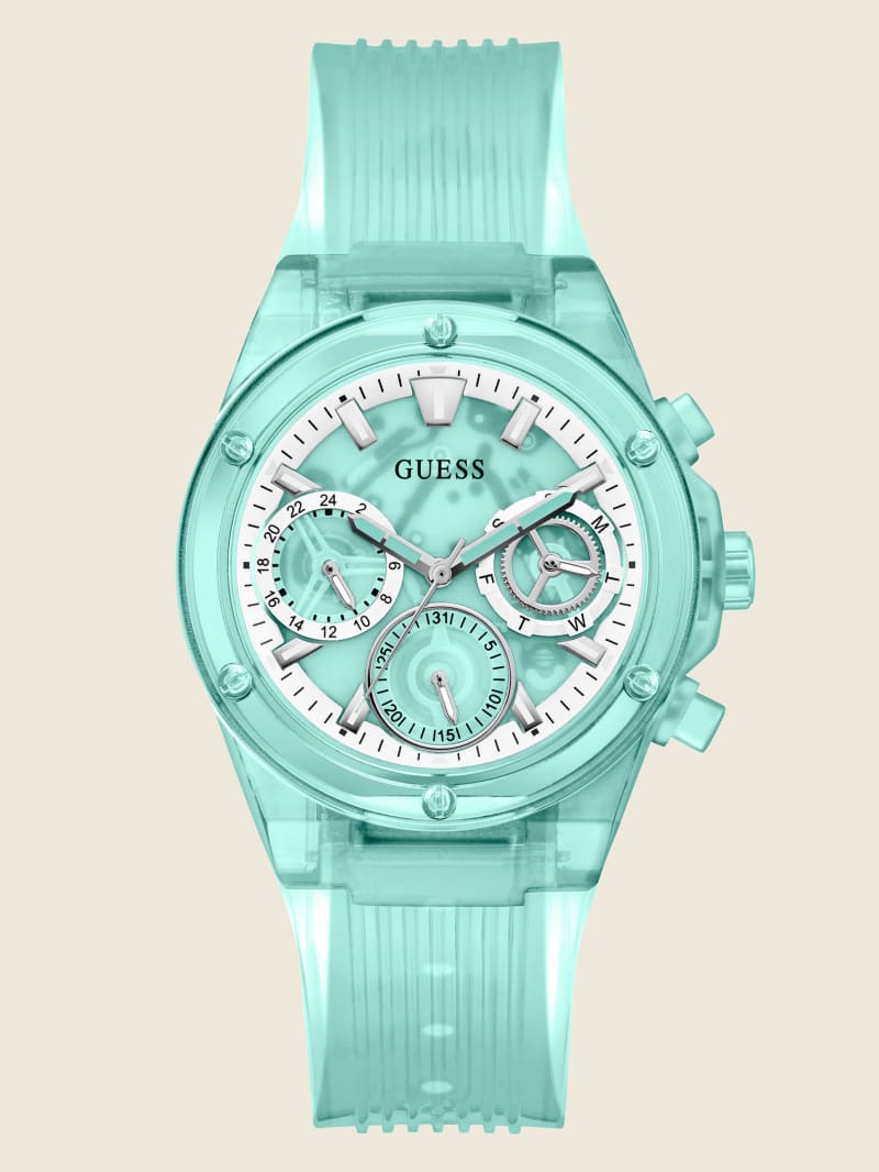 Zegarek Damskie Guess Aqua Transparent Wielofunkcyjny Turkusowe | 3950617-HU