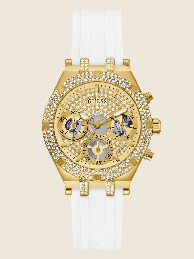 Zegarek Damskie Guess Gold-Tone and White Silikon Wielofunkcyjny Złote | 2671408-UN