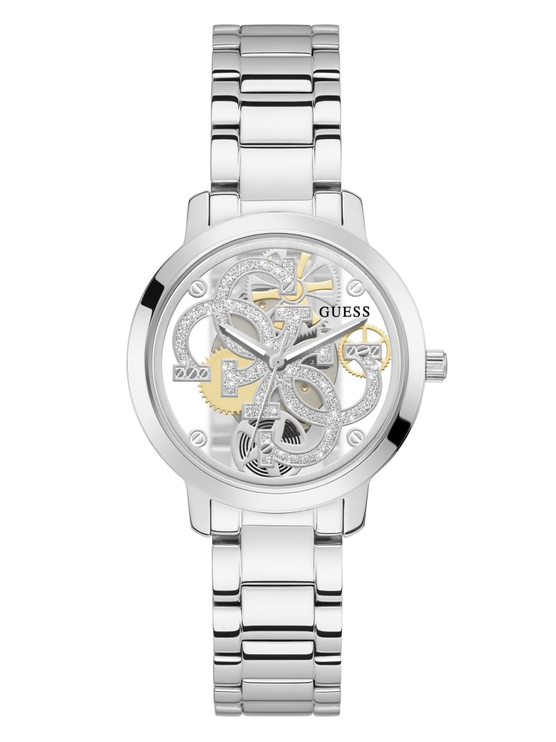 Zegarek Damskie Guess Silver-Tone Quattro G Clear Analog Srebrne | 7528403-SV