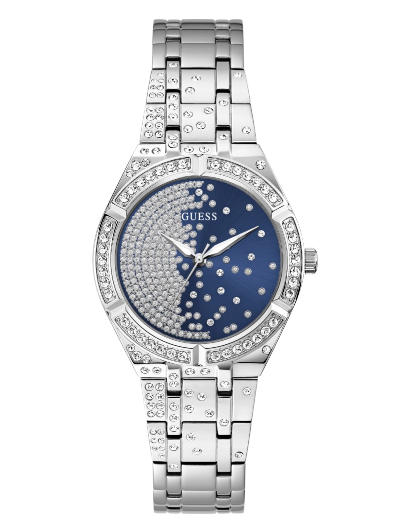 Zegarek Damskie Guess Silver-Tone and Blue Analog Srebrne | 7941832-GL