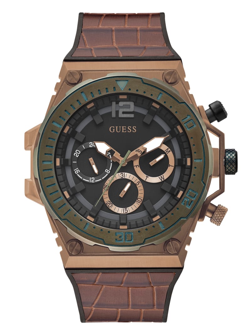 Zegarek Męskie Guess Coffee-Tone and Olive Wielofunkcyjny Brązowe | 4679805-UB