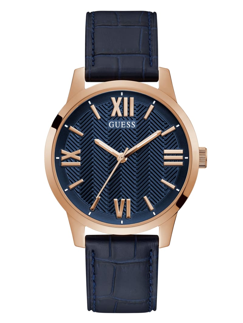 Zegarek Męskie Guess Rose Gold-Tone and Navy Analog Kolorowe | 9067541-BZ