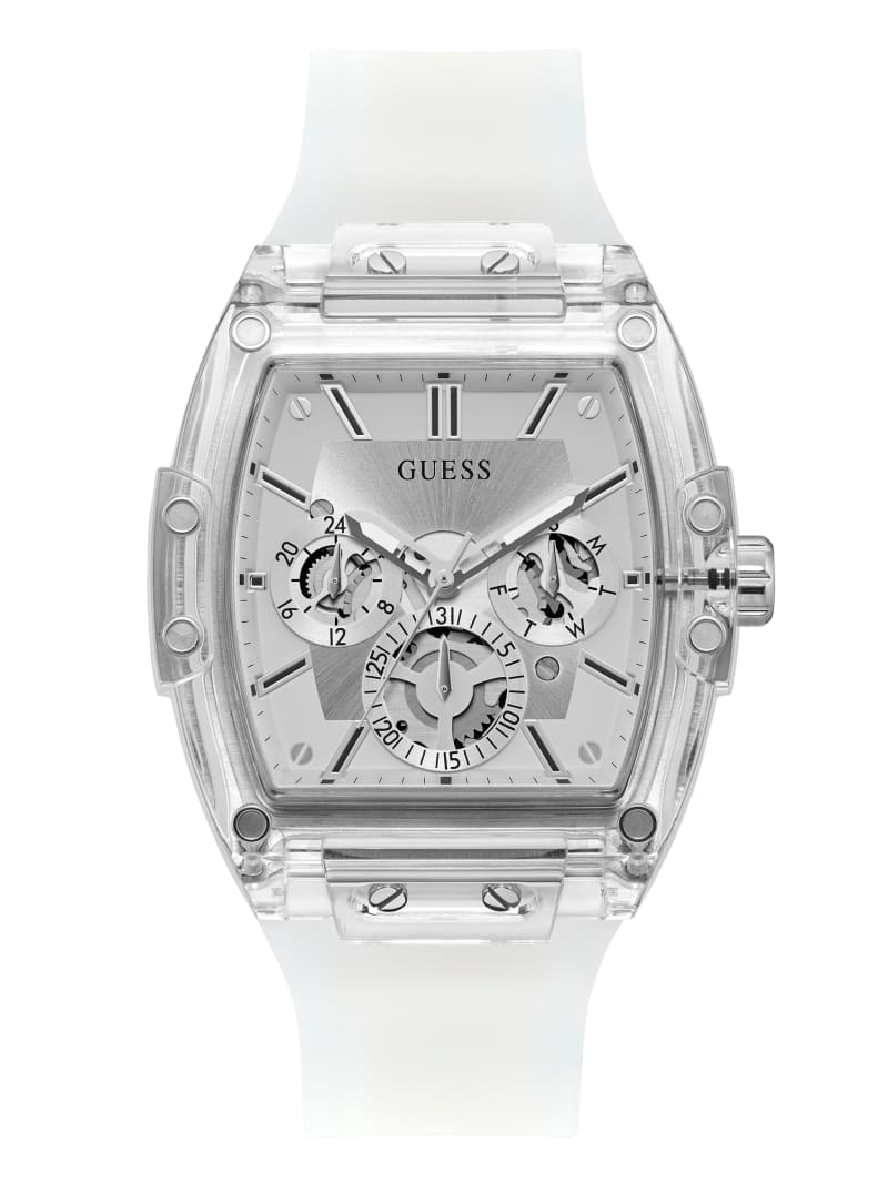 Zegarek Męskie Guess Transparent And Silver-Tone Wielofunkcyjny Srebrne | 9253410-NT