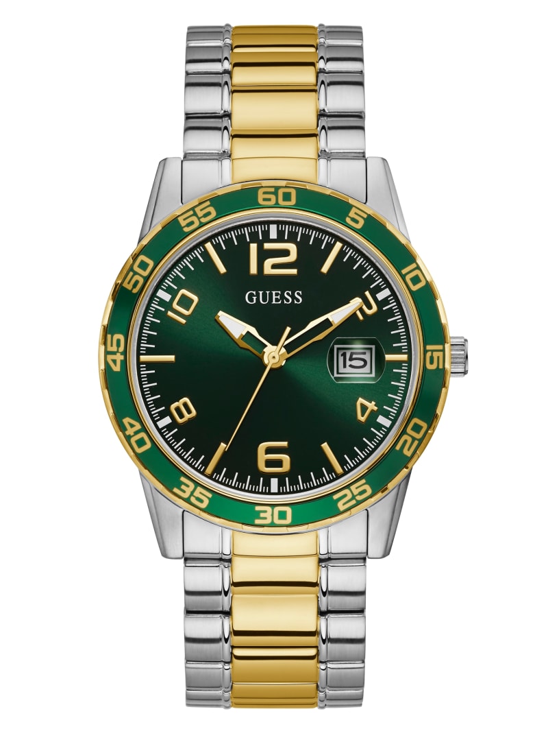 Zegarek Męskie Guess Two-Tone Metal And Green Dial Analog Srebrne | 8524103-DZ