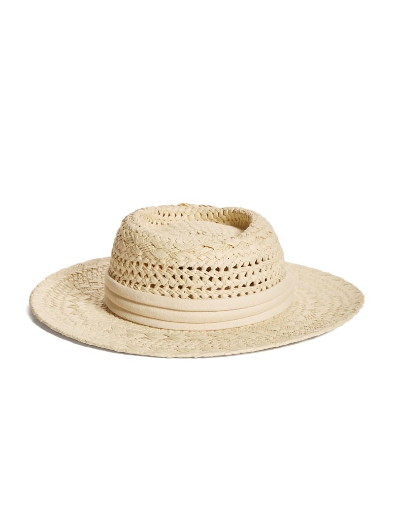 Czapki Damskie Guess Reya Szerokie-Brim Straw Beżowe | 4530268-HB