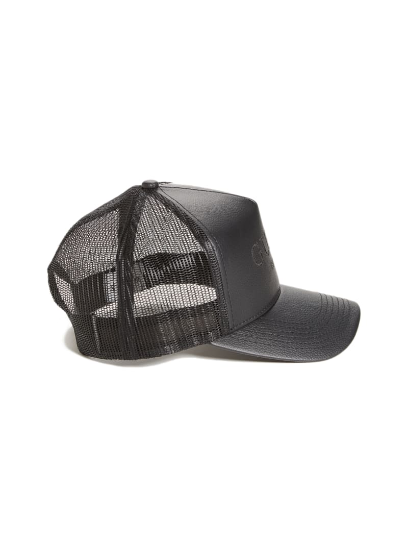 Czapki Męskie Guess Faux-Skórzane Trucker Czarne | 7956140-VK