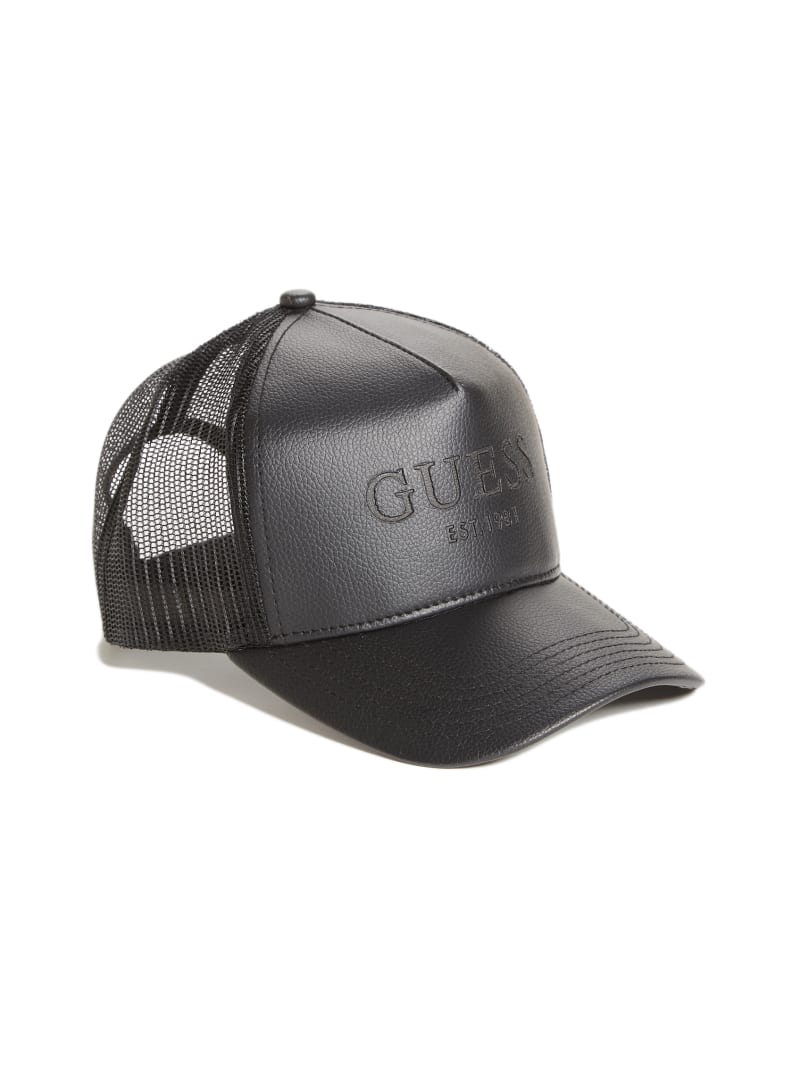 Czapki Męskie Guess Faux-Skórzane Trucker Czarne | 7956140-VK