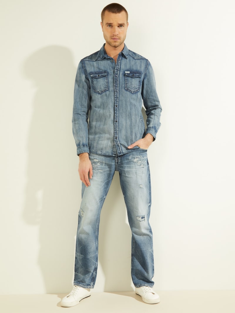 Koszule Męskie Guess Truckee Denim Niebieskie | 7520863-GD