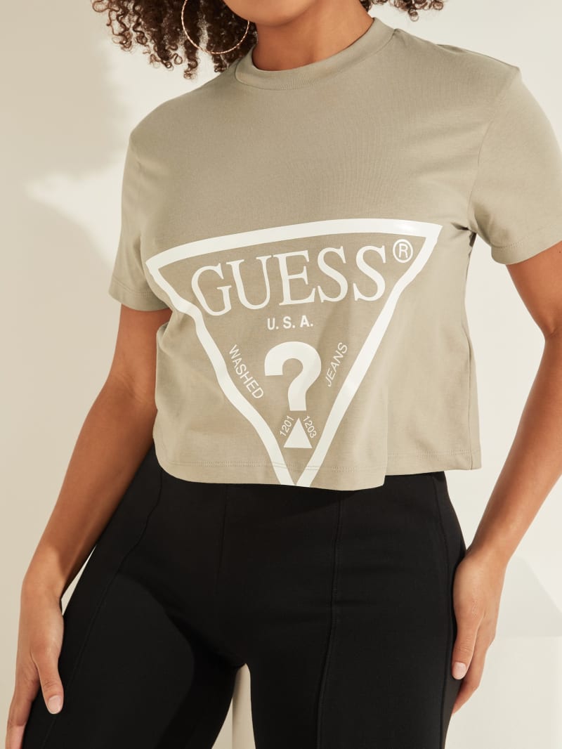 Koszulki Damskie Guess Cropped Logo Tee Niebieskie | 1943680-LD