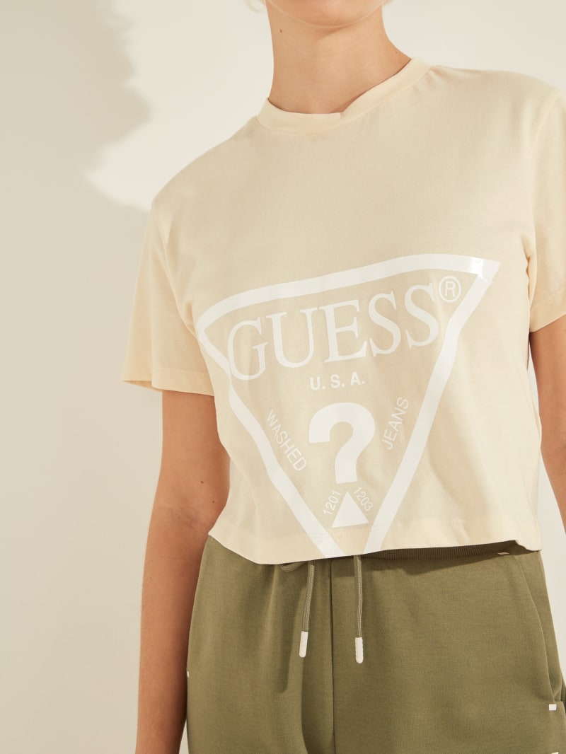 Koszulki Damskie Guess Cropped Logo Tee Głęboka Niebieskie | 5861943-MW