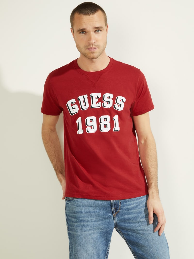 Koszulki Męskie Guess Academy Tee Czerwone | 5097624-BP