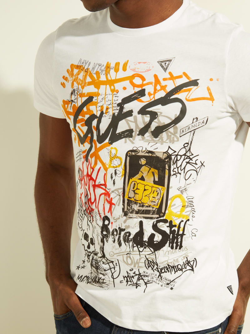 Koszulki Męskie Guess DTLA Graffiti Tee Białe | 5087623-UM