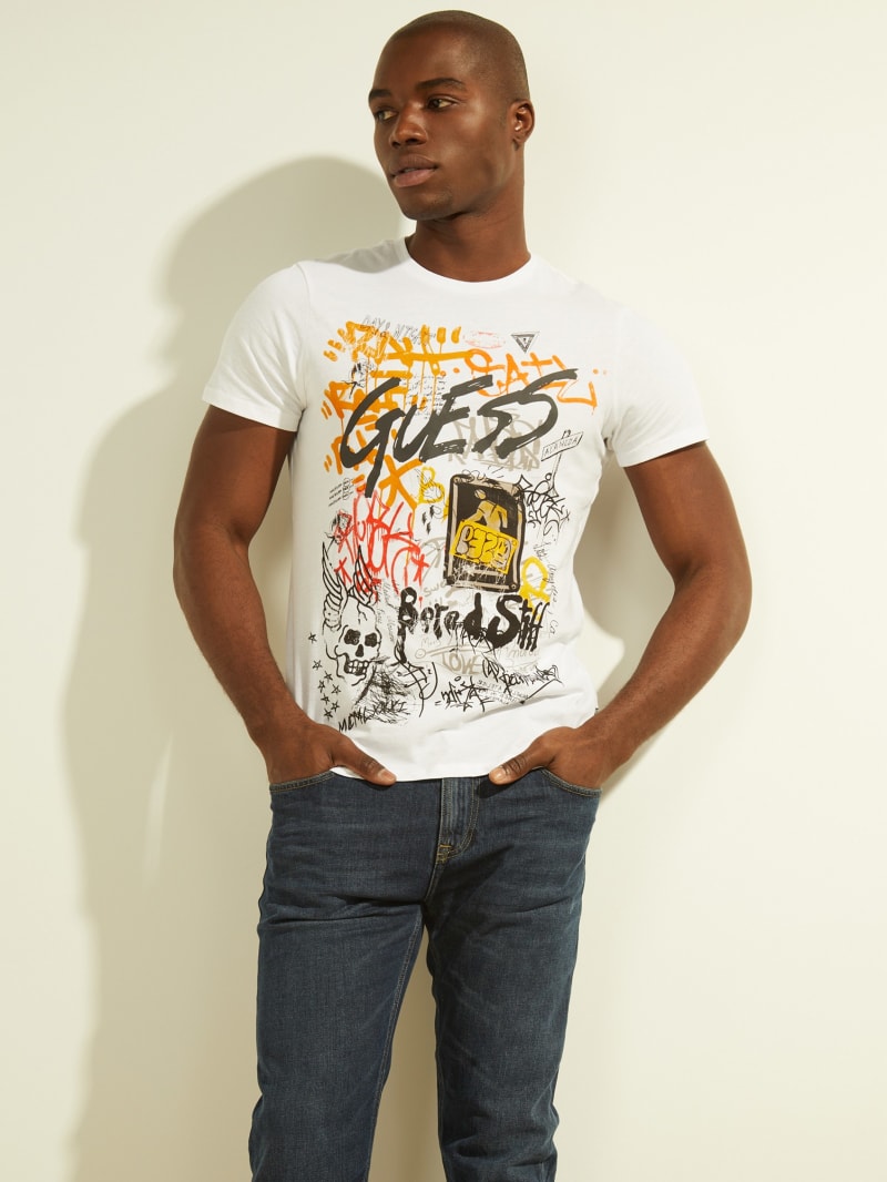 Koszulki Męskie Guess DTLA Graffiti Tee Białe | 5087623-UM