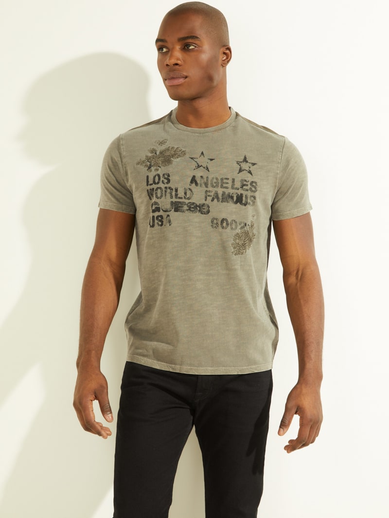 Koszulki Męskie Guess David Embroidered Tee Oliwkowe | 4962830-WV