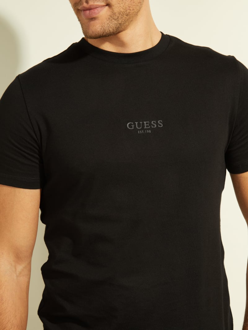 Koszulki Męskie Guess Eco Aidy Logo Tee Czarne | 1327805-FW