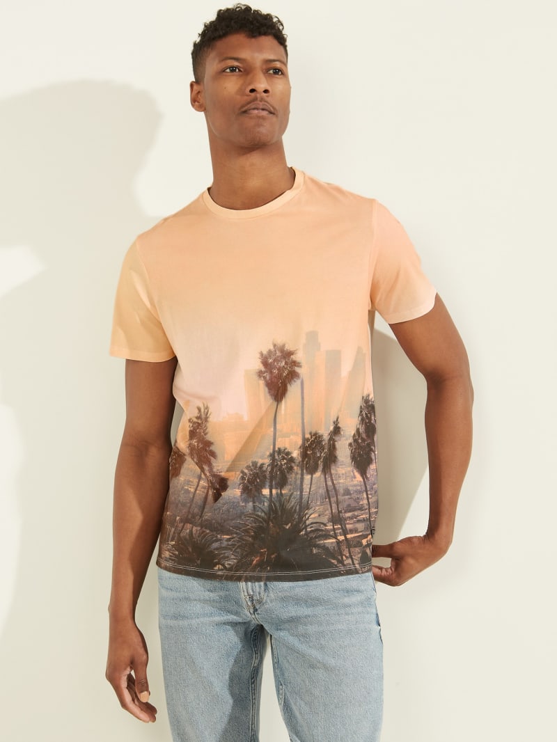 Koszulki Męskie Guess Eco DTLA Sunset Tee Pomarańczowe | 4973260-IK