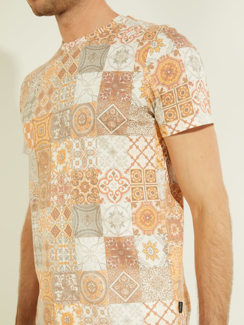 Koszulki Męskie Guess Eco Mosaic Linen Tee Kolorowe | 9234815-LH